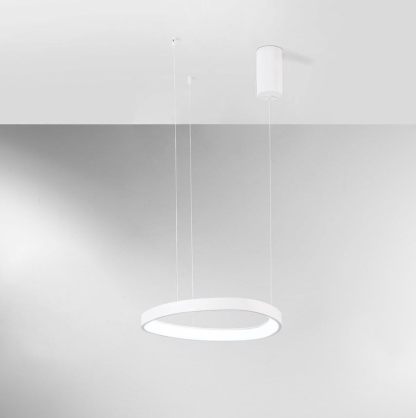 Sospensione LED ovale in alluminio bianco-nero diffusore in acrilico D. 45cm 40W CCT 6160LM KLAPTON-S45 Sospensione LED ovale in alluminio bianco-nero diffusore in acrilico D. 45cm 40W CCT 6160LM KLAPTON-S45